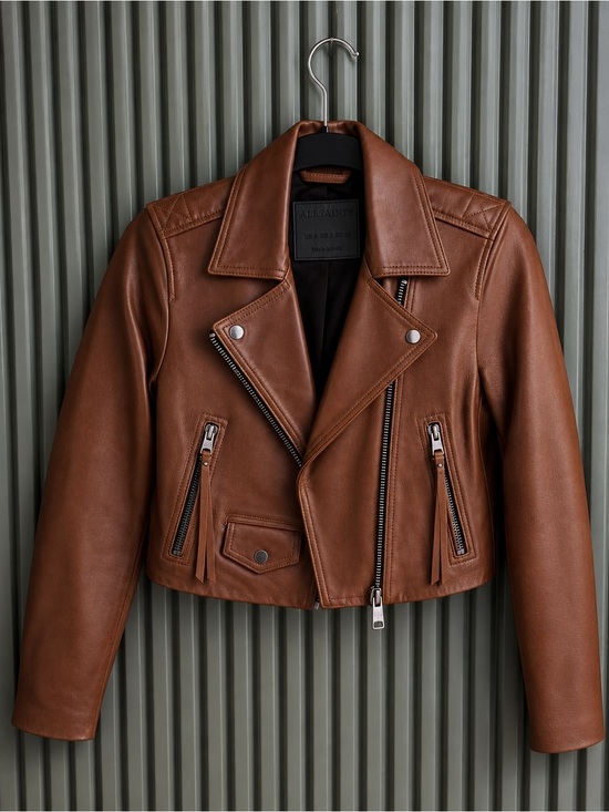 All Saints Jackets & Blazers - Allsaints Women’s Brown Cropped Leather Biker Jacket